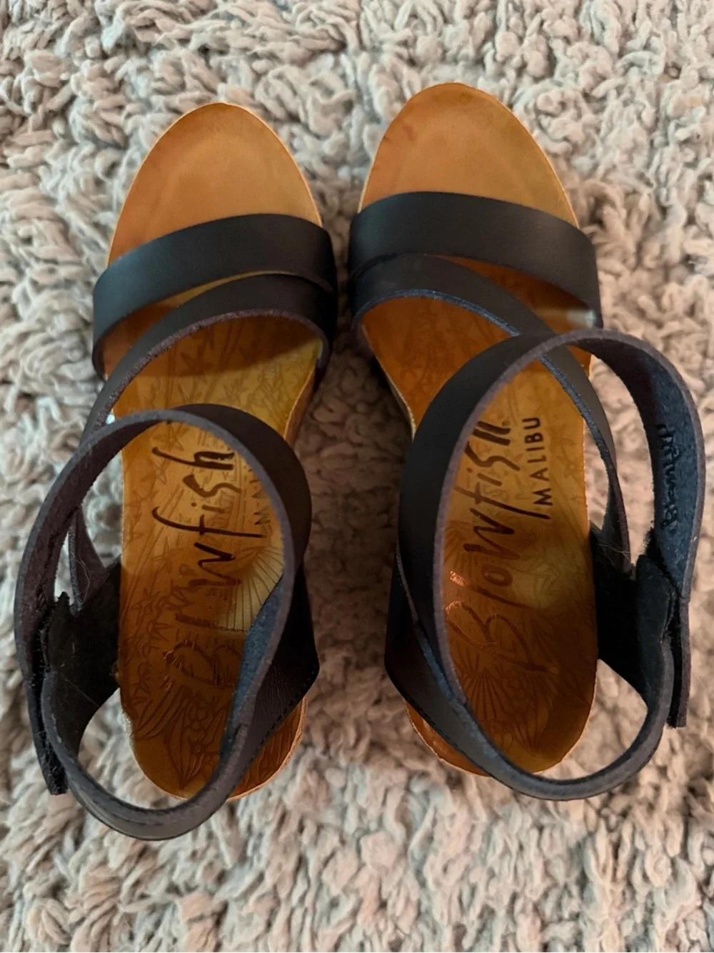 Blowfish Black Cork Wedge Sandals
